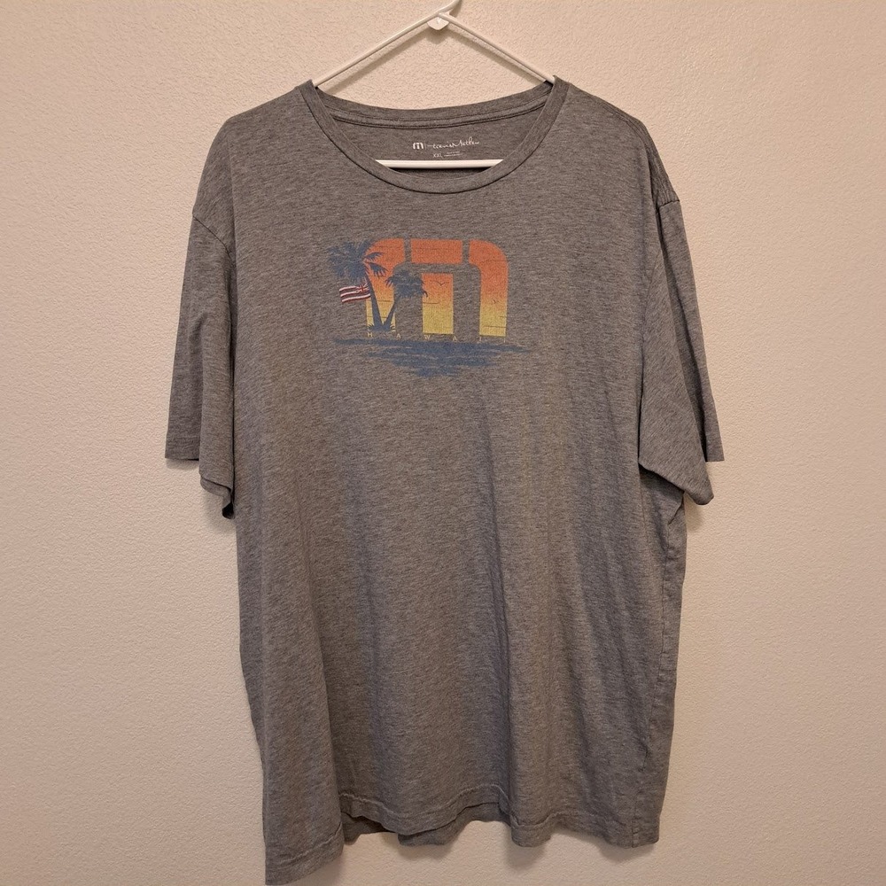 TravisMathew Hawaii Graphic T-Shirt Mens XXL Gray Short Sleeve Crewneck Logo